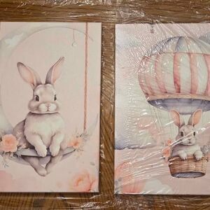 2pcs Nursery Bunny Canvas Wall Art, 12" × 16"
